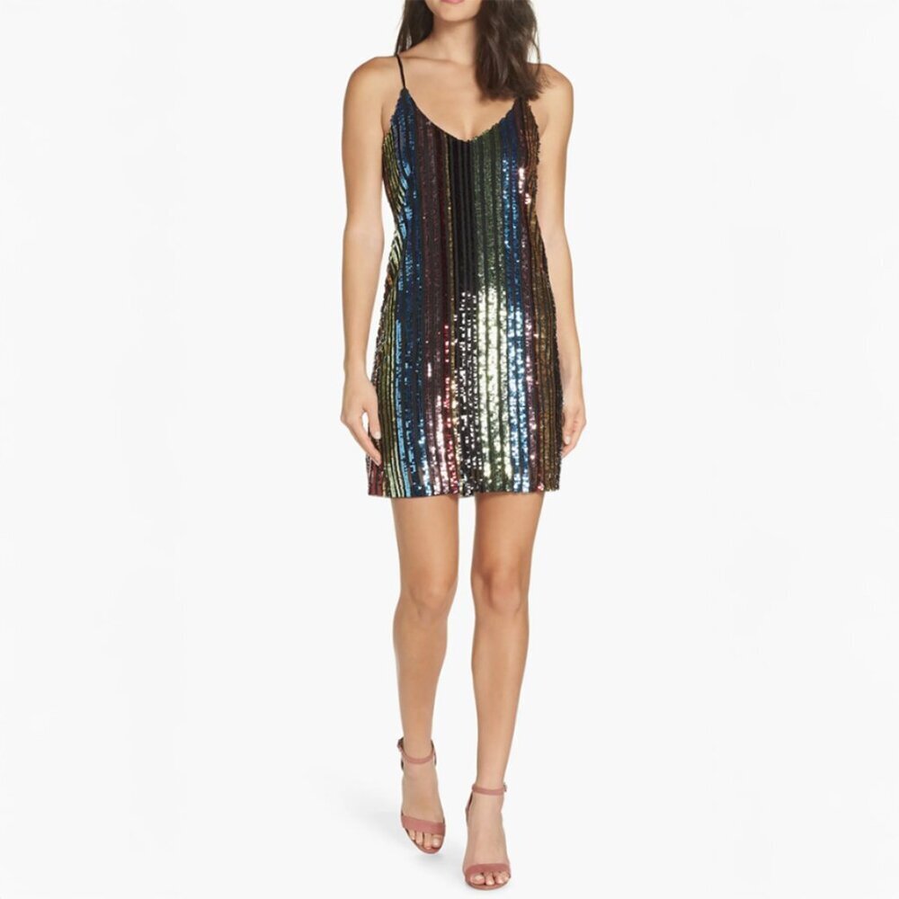 Forest Lily Sequin Stripe Slip Dress in Multi Size M - Picture 2 of 7